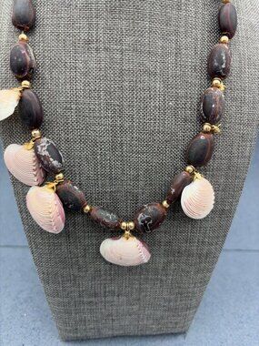 Shell Seed Necklace 20 In As Is Gold Beads Boho Beach Craft Repair DIY Up Cycle